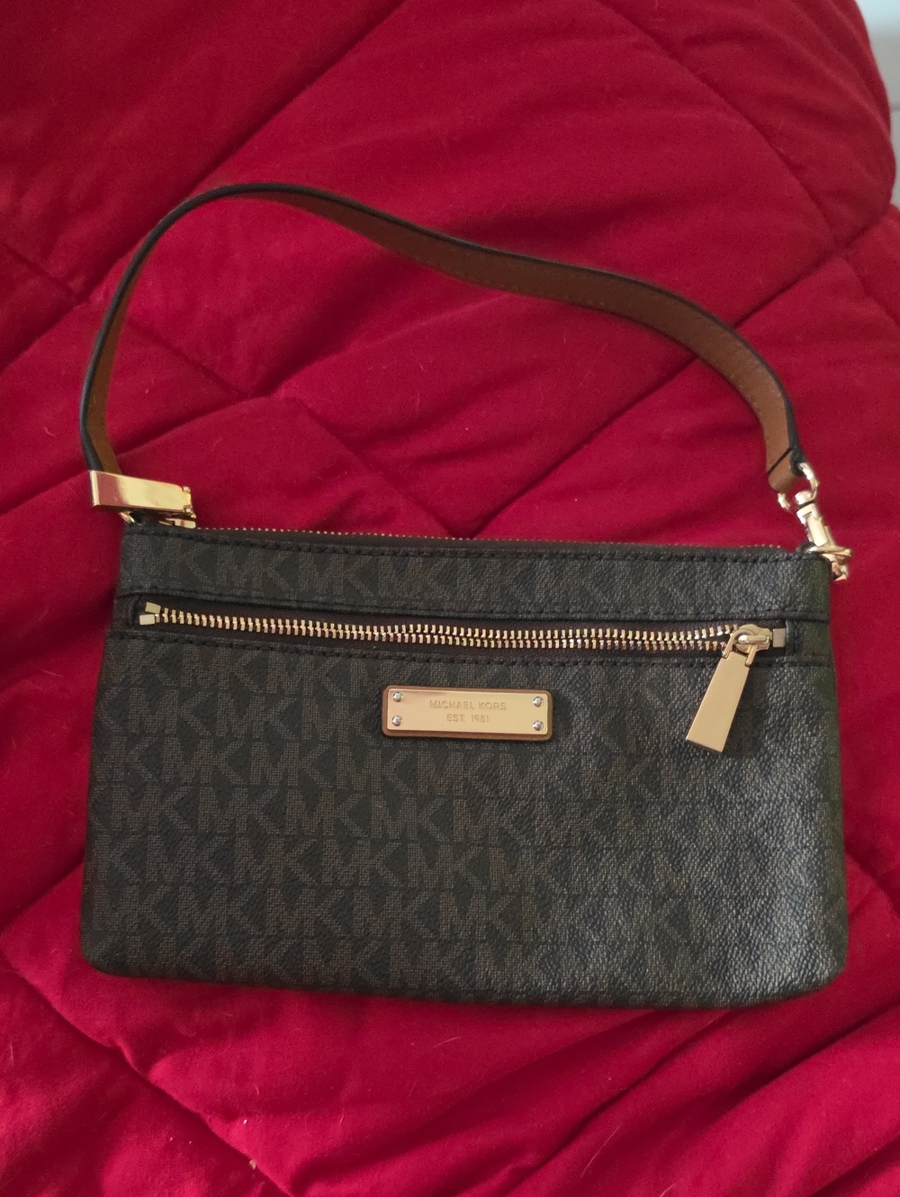 Michael Kors Black Signature Logo Wristlet with Gold Hardware